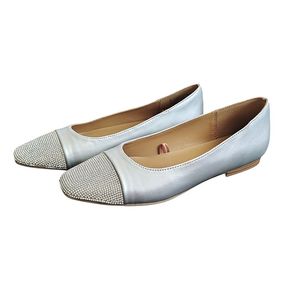 Kensie Faith Silver Rhinestone Studded Square Slip On Flats SZ 8 NWOT Metallic